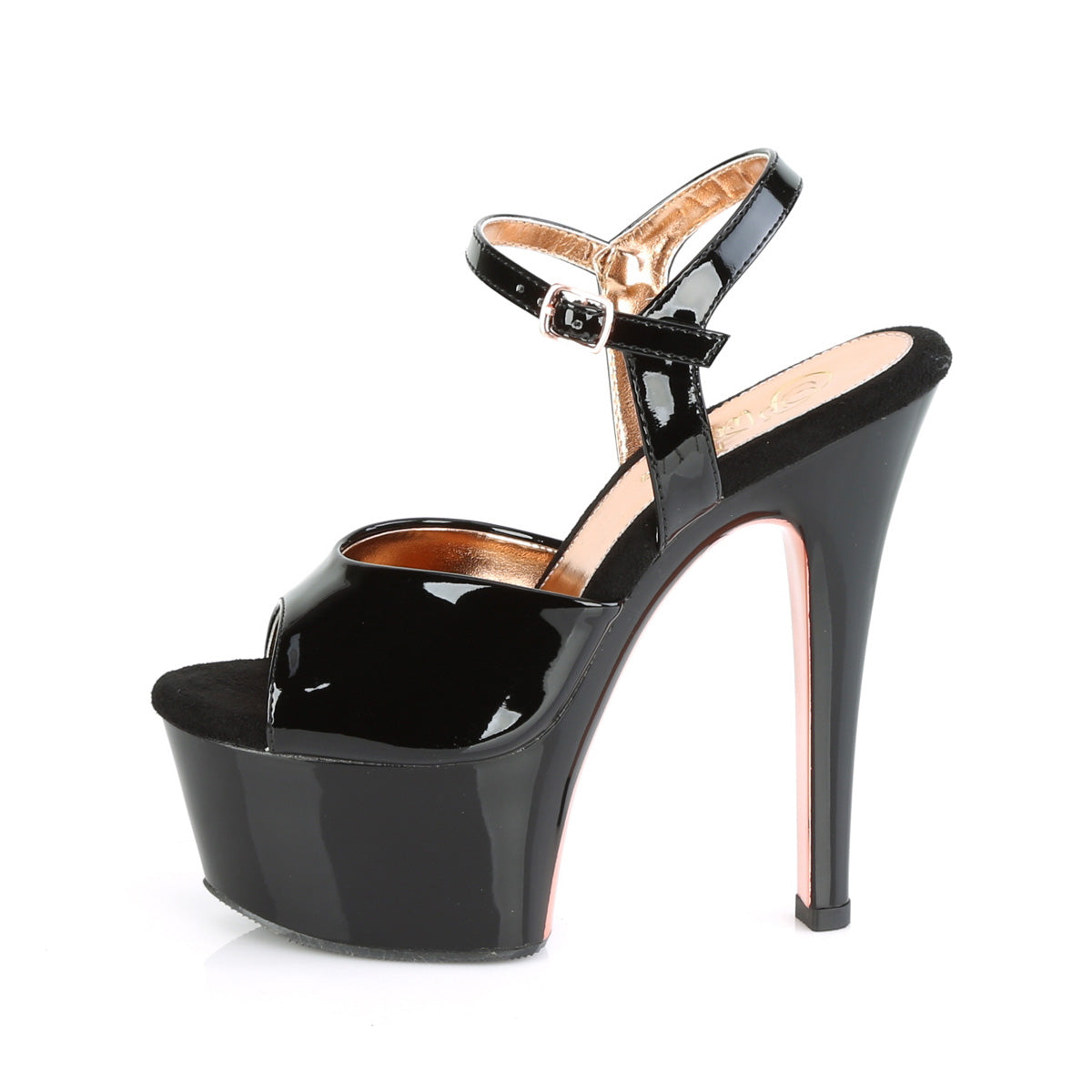 Pleaser Sandali da donna ASPIRE-609tt BLK PAT / BLK-Rose Gold Chrome