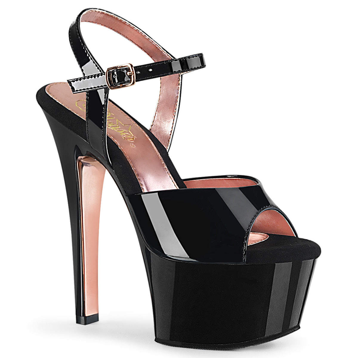 Pleaser Sandali da donna ASPIRE-609tt BLK PAT / BLK-Rose Gold Chrome