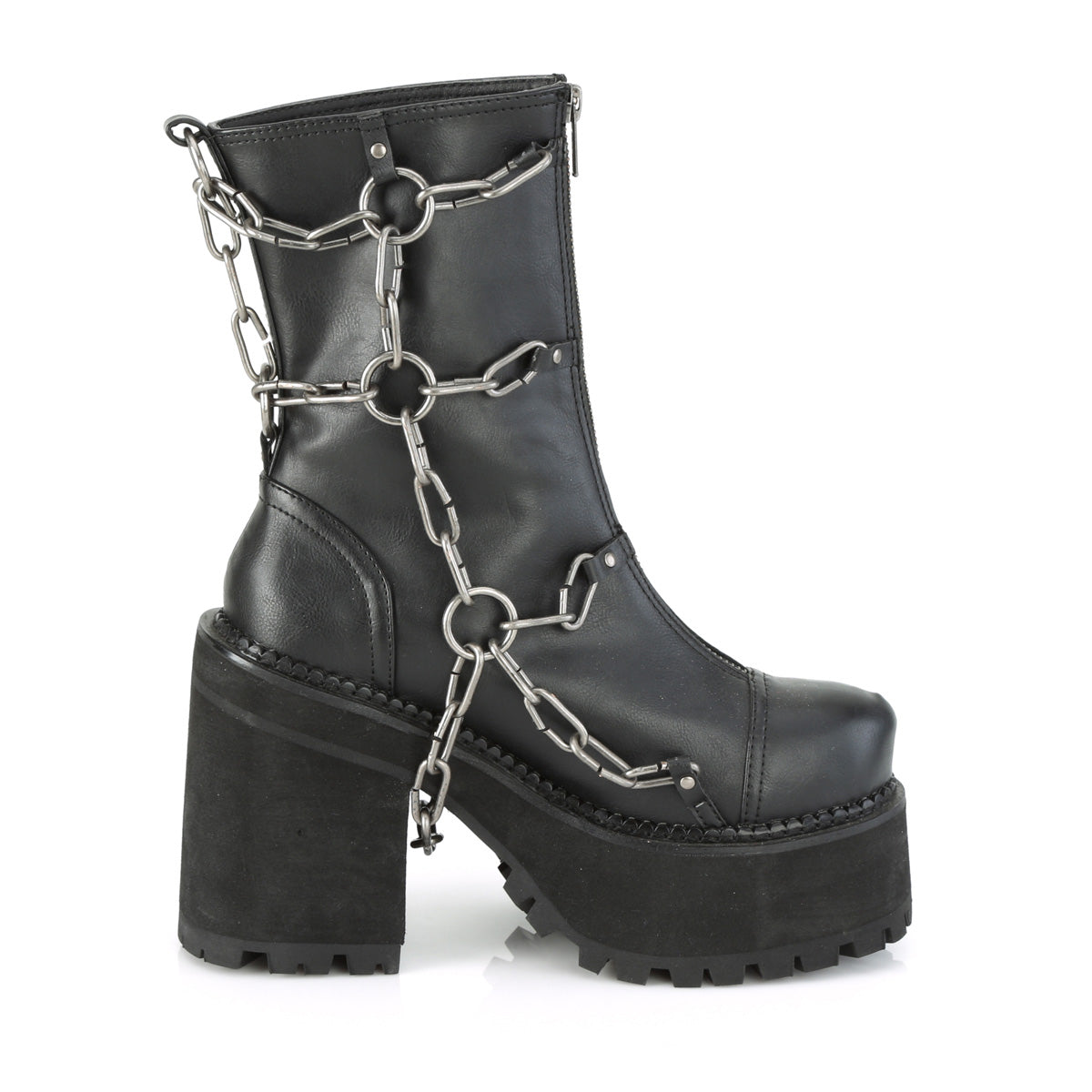 DemoniaCult Womens Ankle Boots ASSAULT-66 Blk Vegan Leather