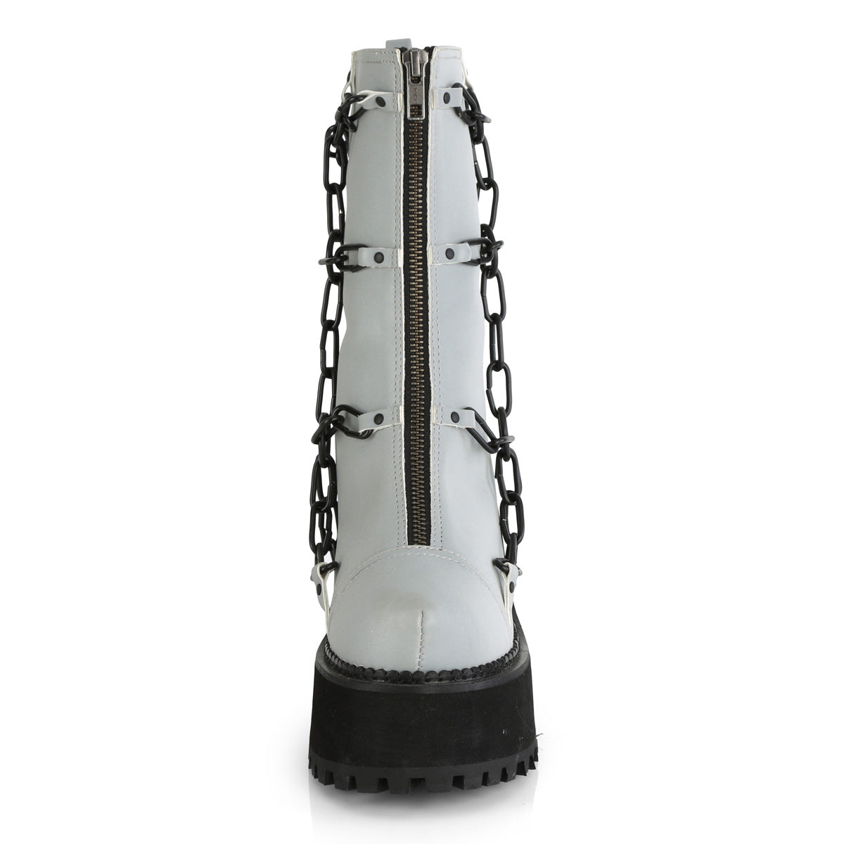 DemoniaCult Stivali alla caviglia femminile ASSAULT-66 pelle vegana riflettente grigia