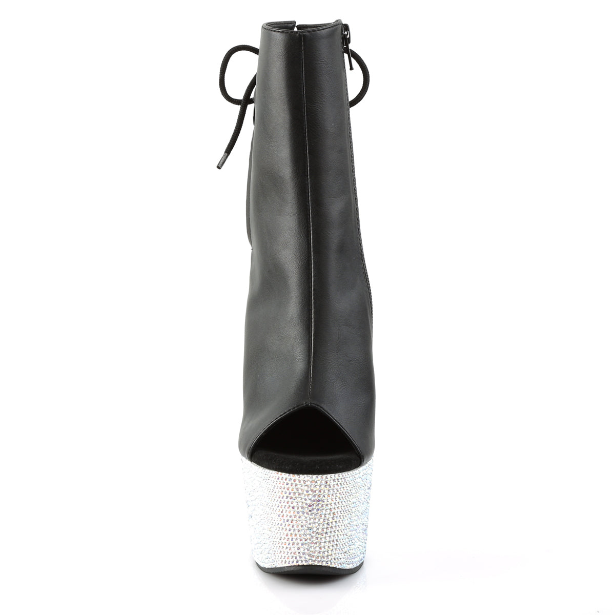 Pleaser Womens Ankle Boots BEJEWELED-1018DM-7 Blk Faux Leather/Slv Multi RS