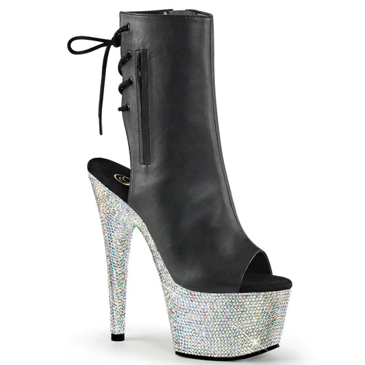 Pleaser Stivaletti da donna BEJEWELED-1018DM-7 BLK PELLE PELLE / SLV MULTI RS