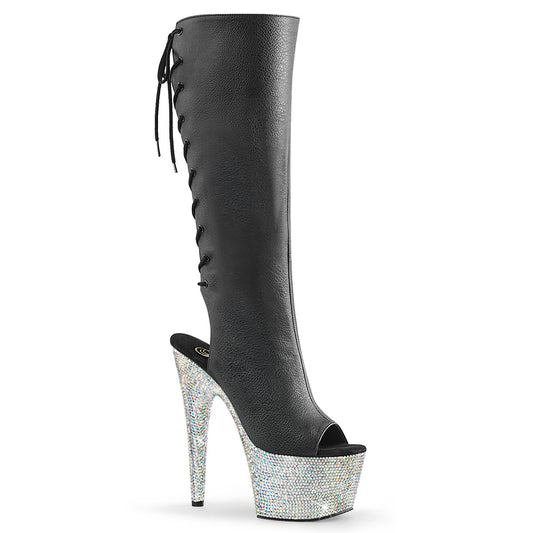Pleaser  Stivali BEJEWELED-2018-7 BLK Fux Leather/SLV AB RS