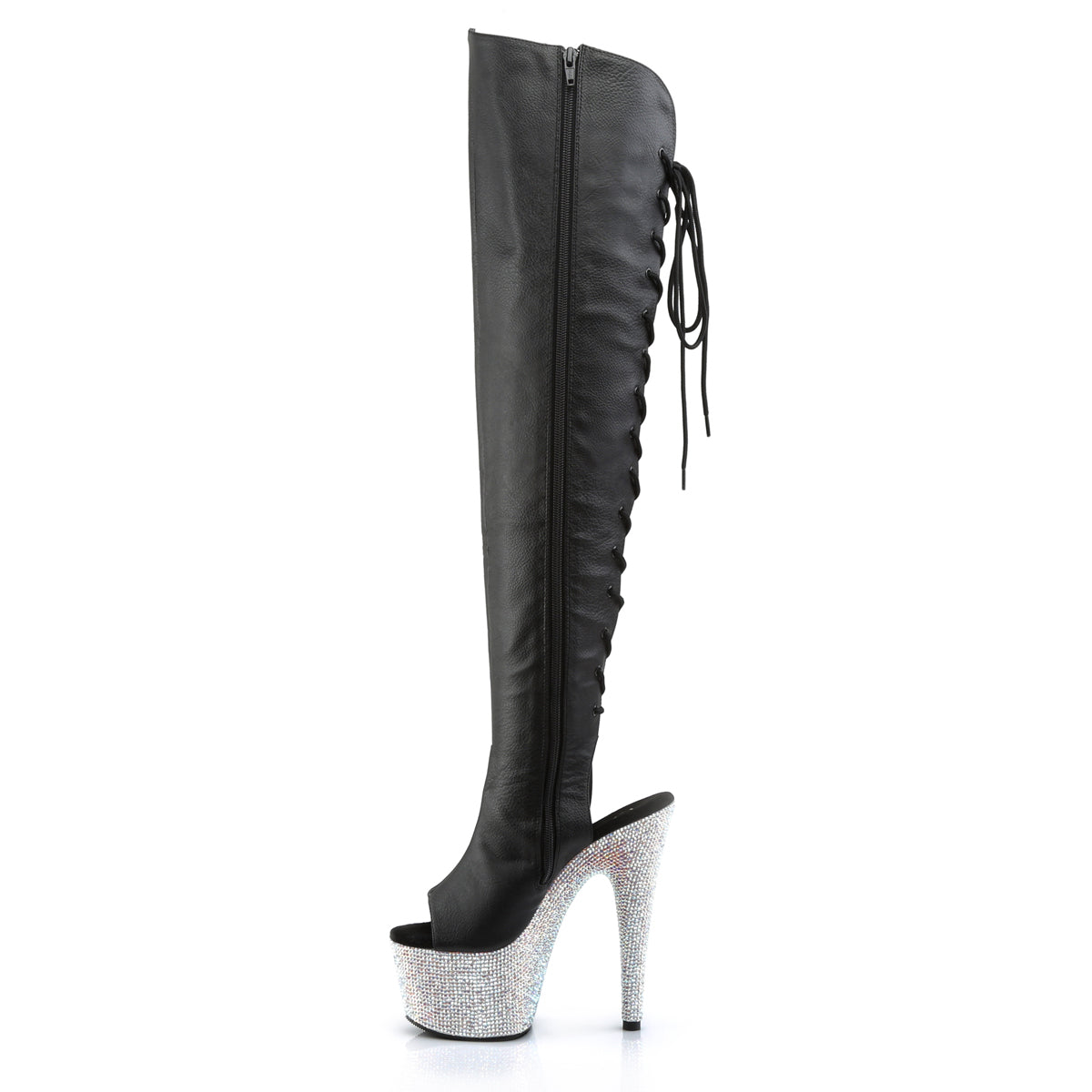 Pleaser Stivali da donna BEJEWELED-3019DM-7 BLK PELLE PELLE / SLV MULTI RS