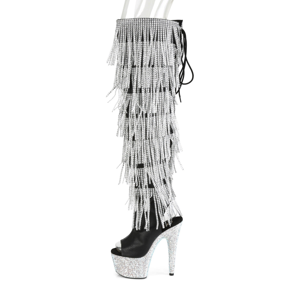 Pleaser Stivali da donna BEJEWELED-3019RSF-7 BLK FAUX PELLE-SLV / SLV MULTI RS