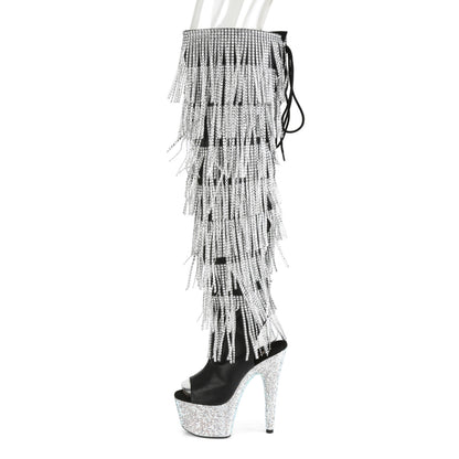 Pleaser Stivali da donna BEJEWELED-3019RSF-7 BLK FAUX PELLE-SLV / SLV MULTI RS