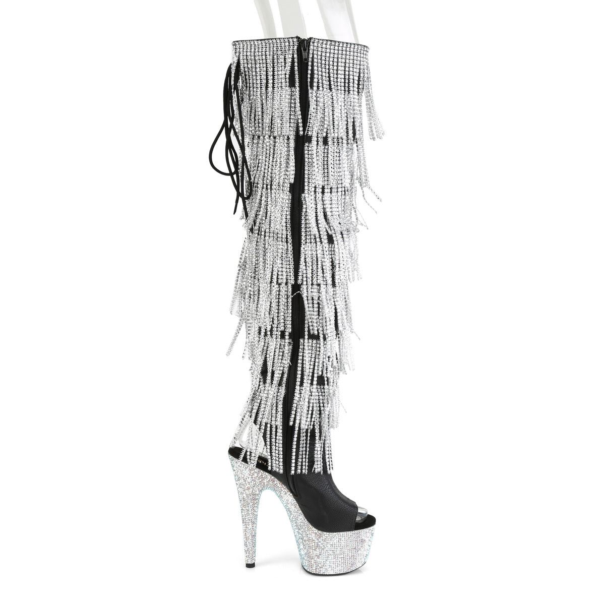 Pleaser Stivali da donna BEJEWELED-3019RSF-7 BLK FAUX PELLE-SLV / SLV MULTI RS
