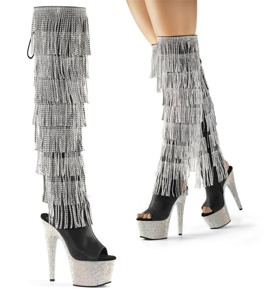 Pleaser Stivali da donna BEJEWELED-3019RSF-7 BLK FAUX PELLE-SLV / SLV MULTI RS
