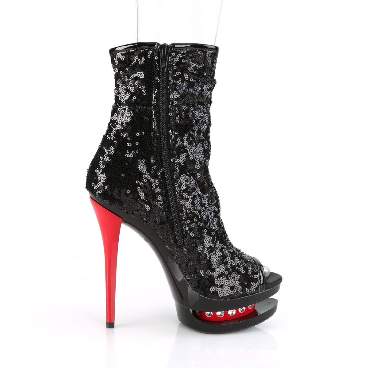Pleaser Stivaletti da donna BLONDIE-R-1008 BLK Paillettes / BLK-RED