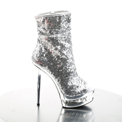 Pleaser Womens Ankle Boots BLONDIE-R-1008 Slv Sequins/Slv Chrome