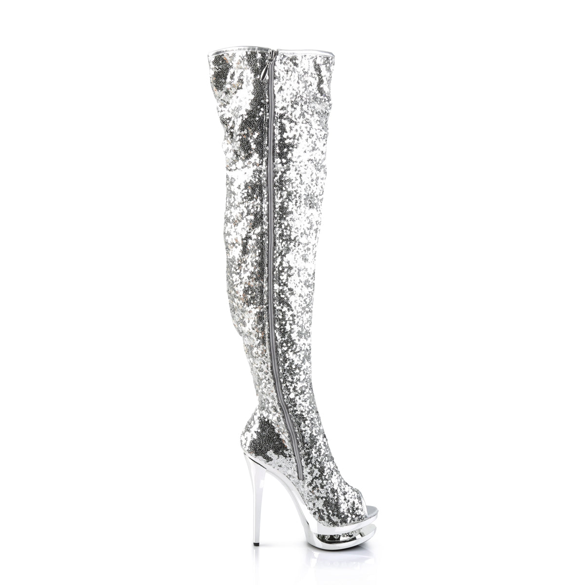 Pleaser Stivali da donna BLONDIE-R-3011 SLV Paillettes / SLV Chrome
