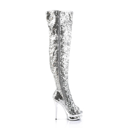 Pleaser Stivali da donna BLONDIE-R-3011 SLV Paillettes / SLV Chrome