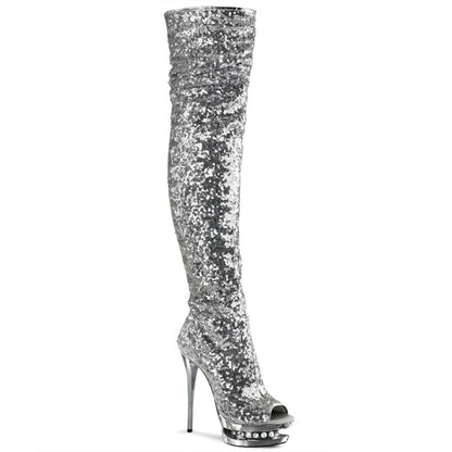 Pleaser Stivali da donna BLONDIE-R-3011 SLV Paillettes / SLV Chrome