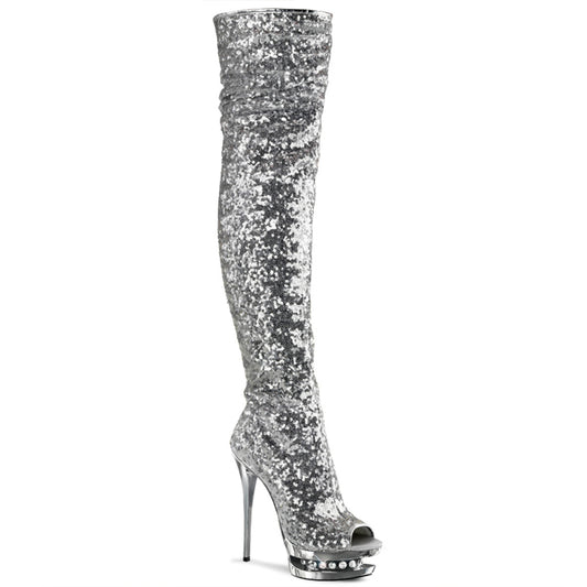 Pleaser Stivali da donna BLONDIE-R-3011 SLV Paillettes / SLV Chrome