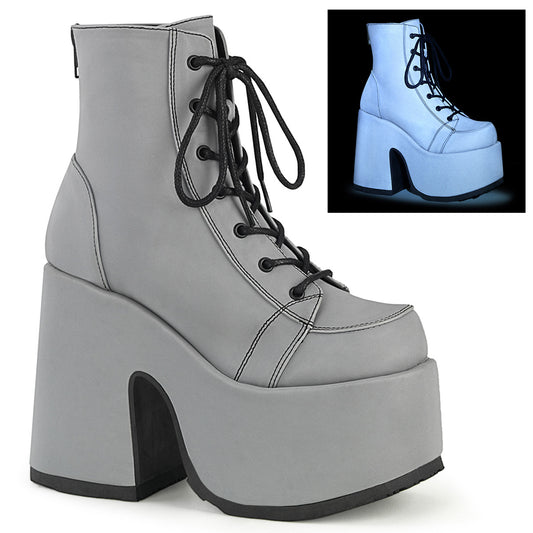 DemoniaCult Womens Ankle Boots CAMEL-203 Grey Reflective Vegan Leather