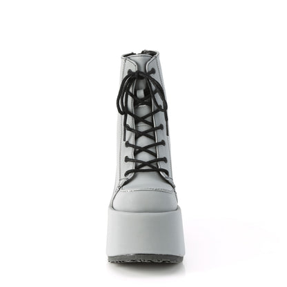 DemoniaCult Womens Ankle Boots CAMEL-203 Grey Reflective Vegan Leather