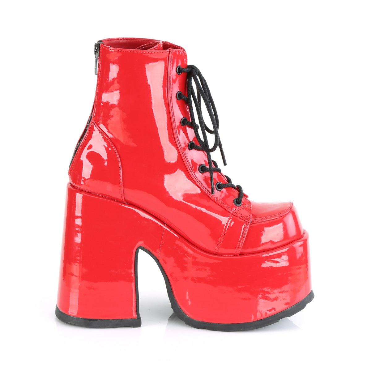 DemoniaCult Stivali alla caviglia femminile CAMEL-203 brevetto rosso