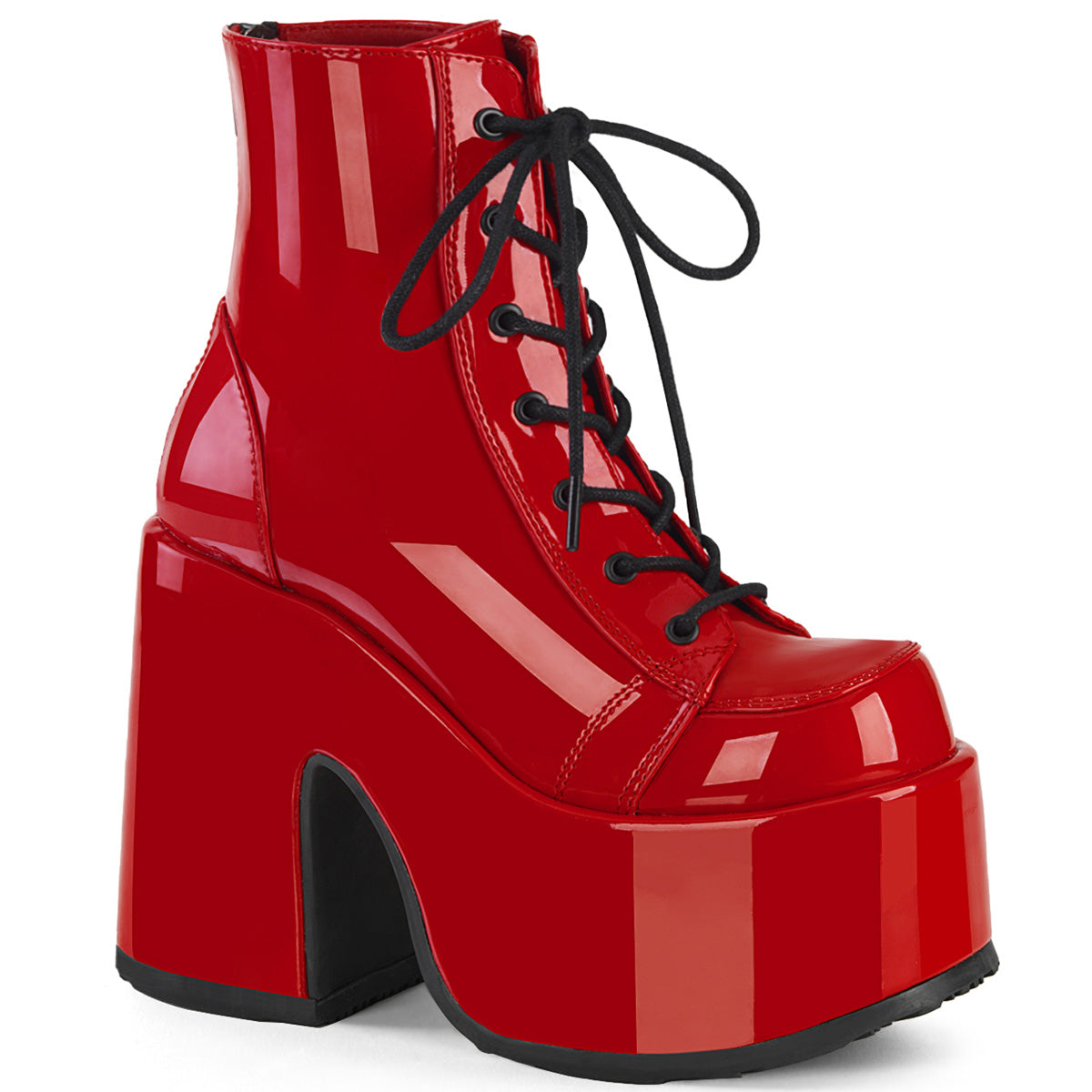 DemoniaCult Stivali alla caviglia femminile CAMEL-203 brevetto rosso