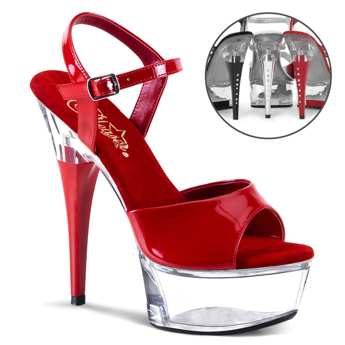 Pleaser Womens Sandals CAPTIVA-609 Red Pat/Clr