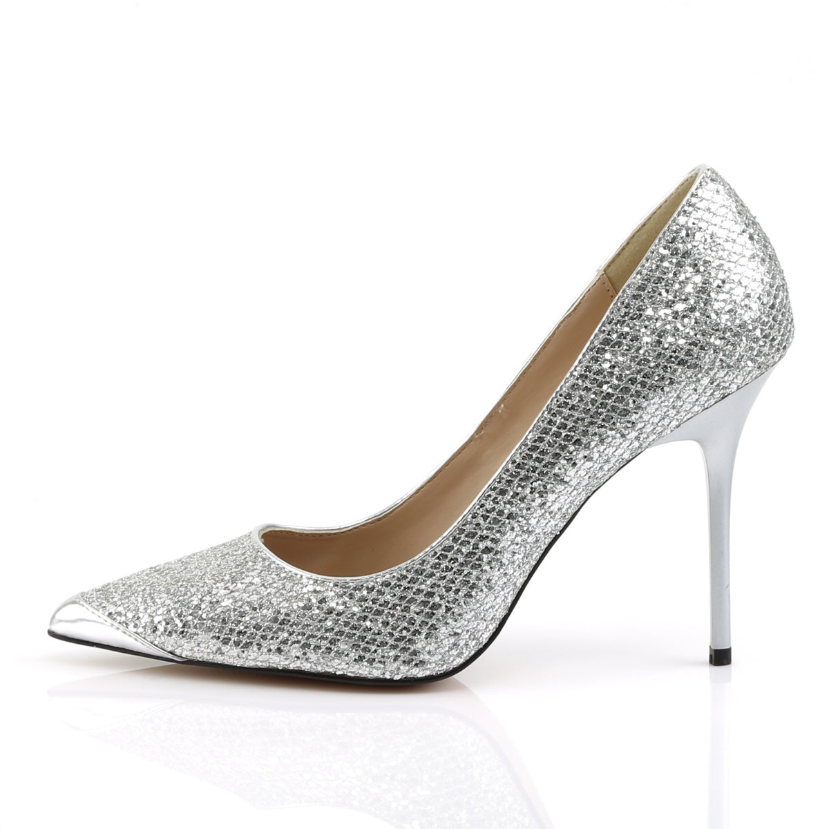 Pleaser Pompe da donna CLASSIQUE-20 tessuto zoppo glittery slv