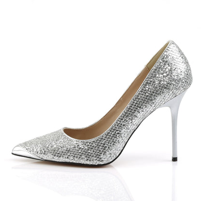 Pleaser Pompe da donna CLASSIQUE-20 tessuto zoppo glittery slv