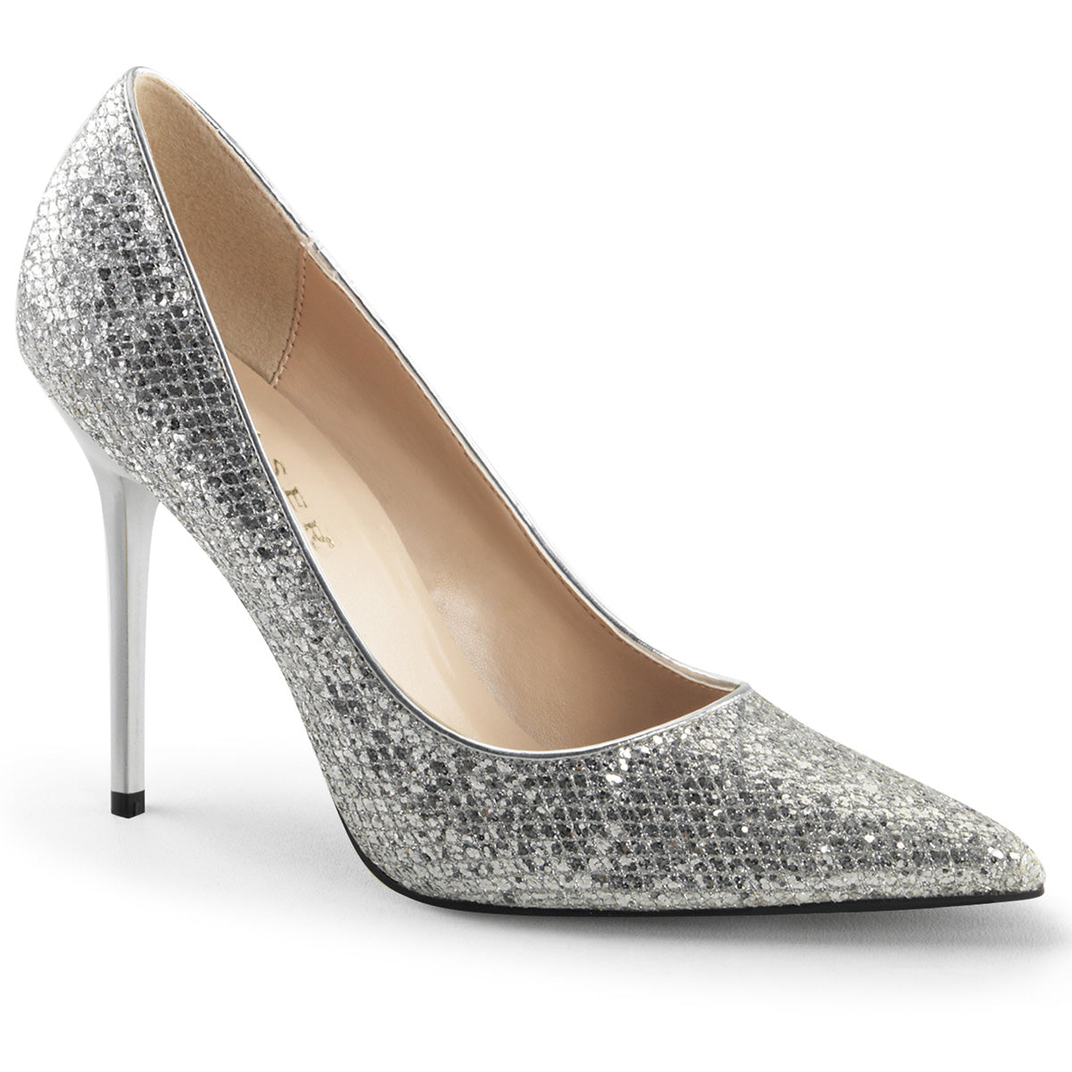 Pleaser Pompe da donna CLASSIQUE-20 tessuto zoppo glittery slv