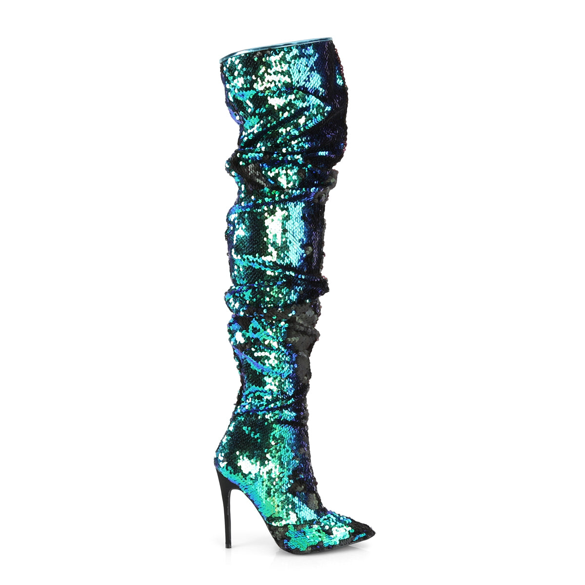 Pleaser Womens Boots COURTLY-3011 Green Iridescent Sequins
