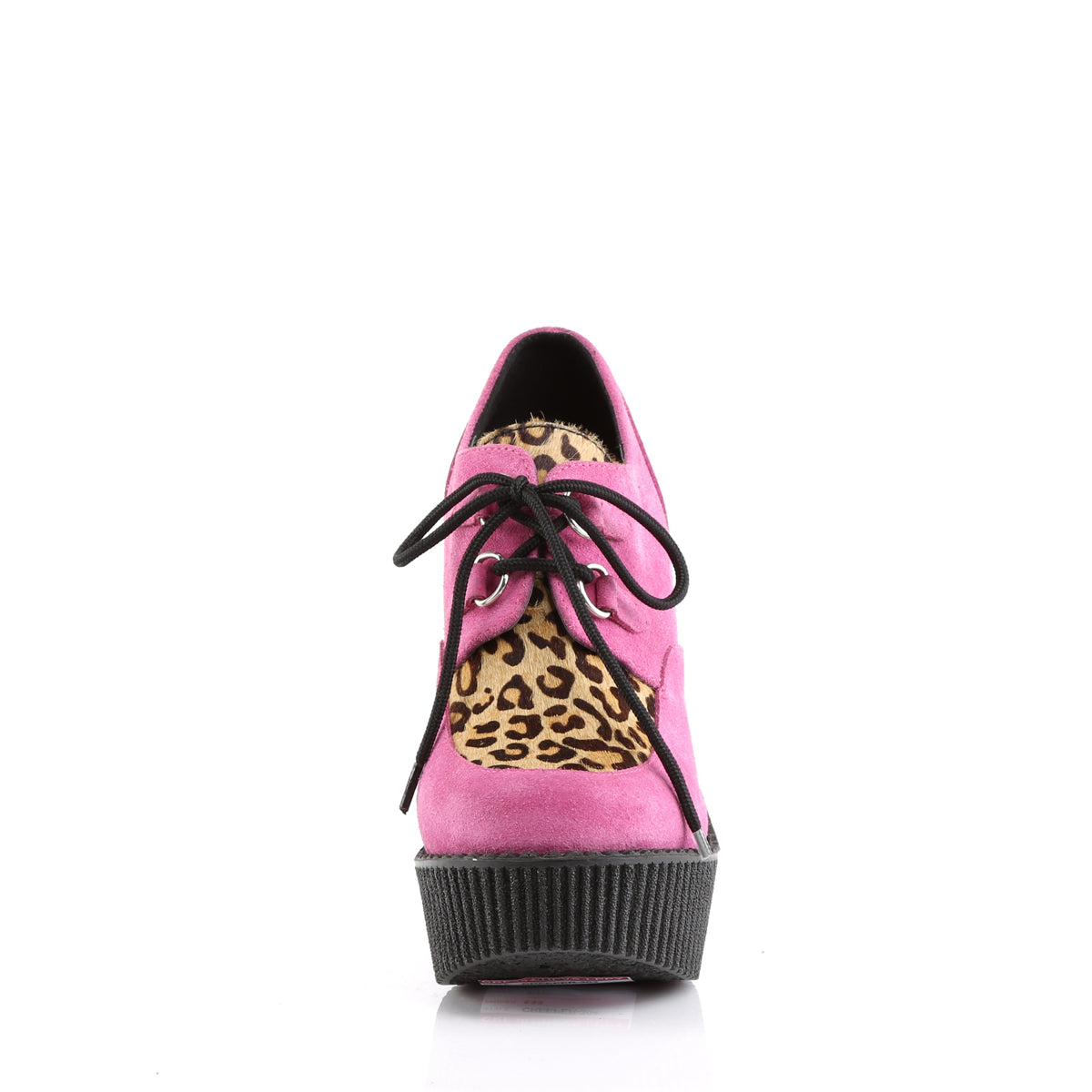 DemoniaCult Scarpa bassa femminile CREEPER-304 H.Pink Vegan Suede-Leopard Stampato Capelli di cavallo