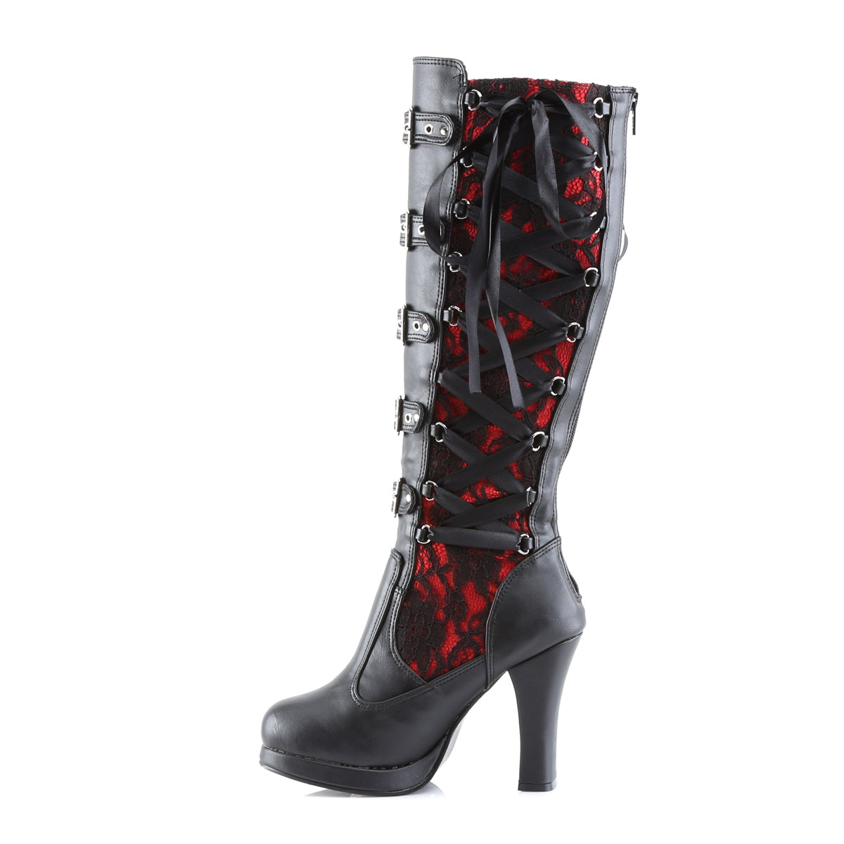 DemoniaCult Stivali da donna CRYPTO-106 pelle vegana blk-rosso