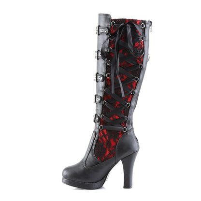 DemoniaCult Stivali da donna CRYPTO-106 pelle vegana blk-rosso