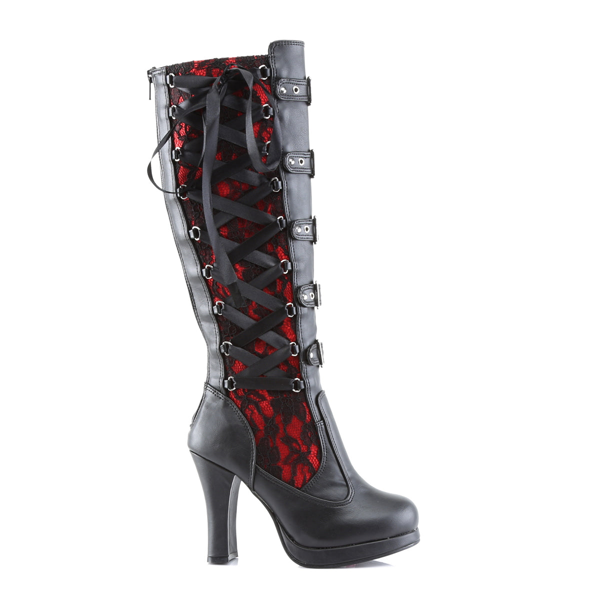 DemoniaCult Stivali da donna CRYPTO-106 pelle vegana blk-rosso
