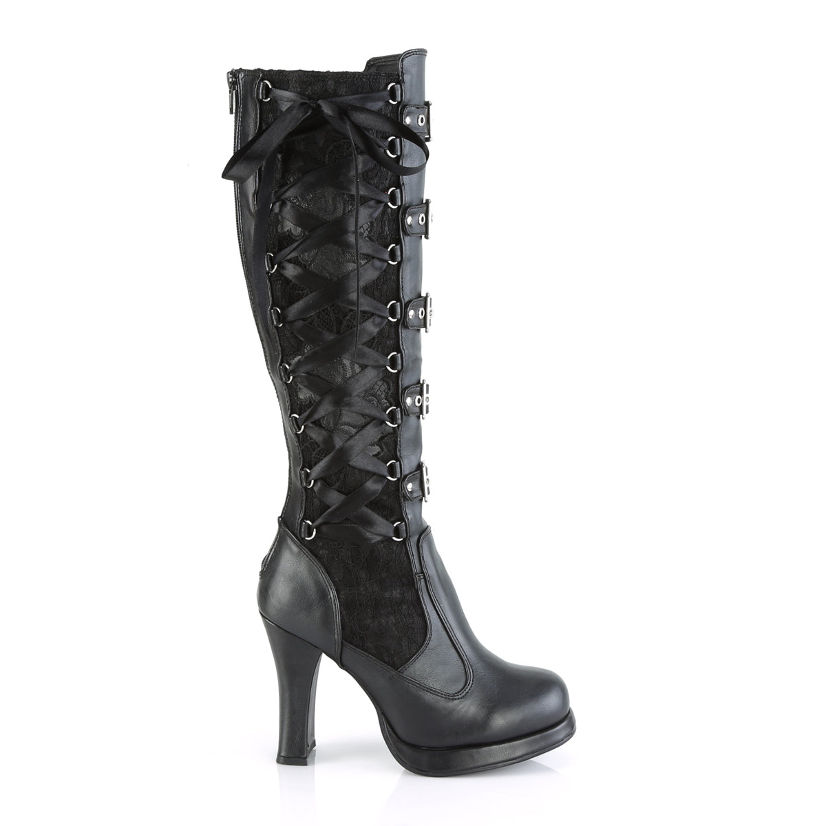 DemoniaCult Stivali da donna CRYPTO-106 blk vegan-lace in pelle