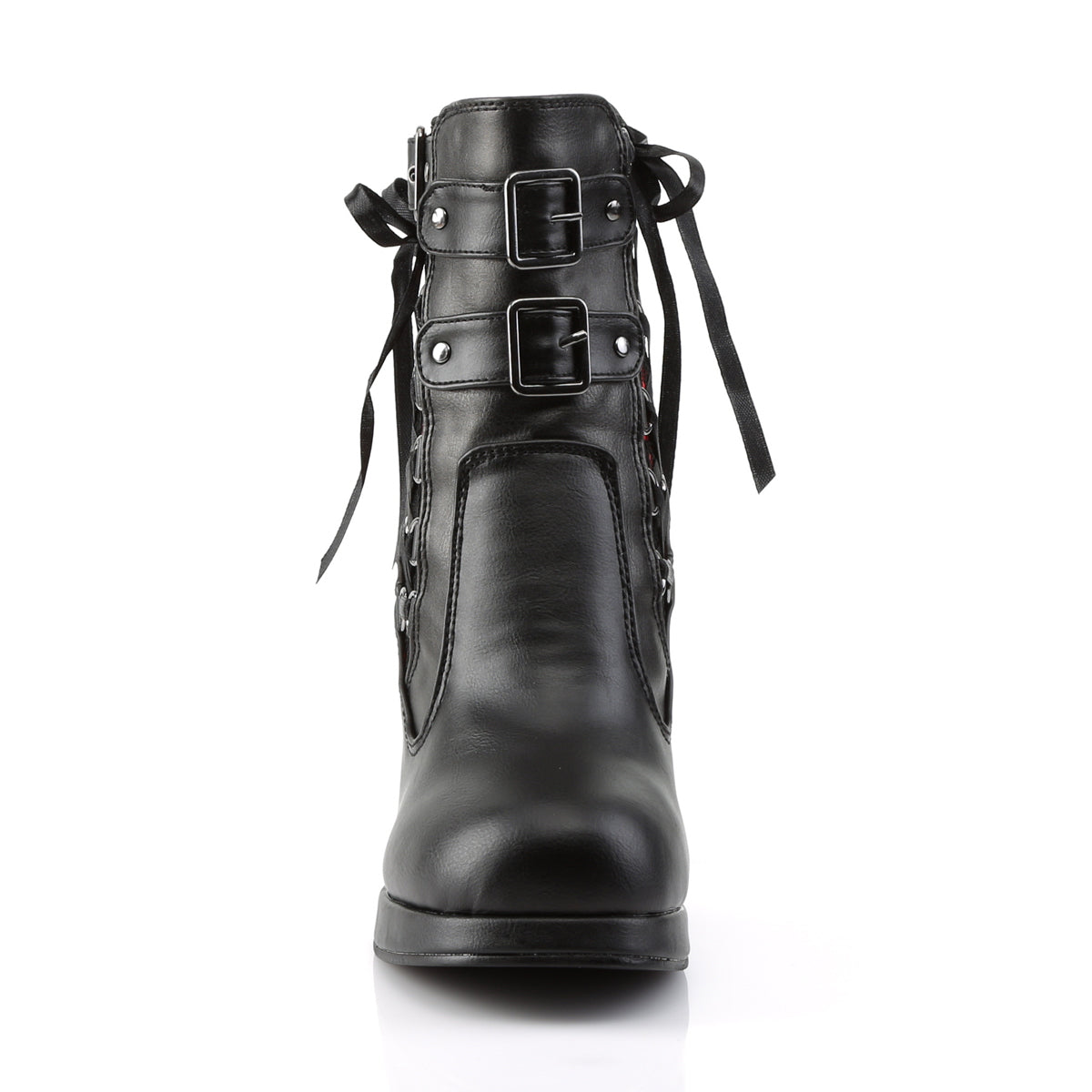DemoniaCult Womens Ankle Boots CRYPTO-51 Blk-Red Lace Vegan Leather