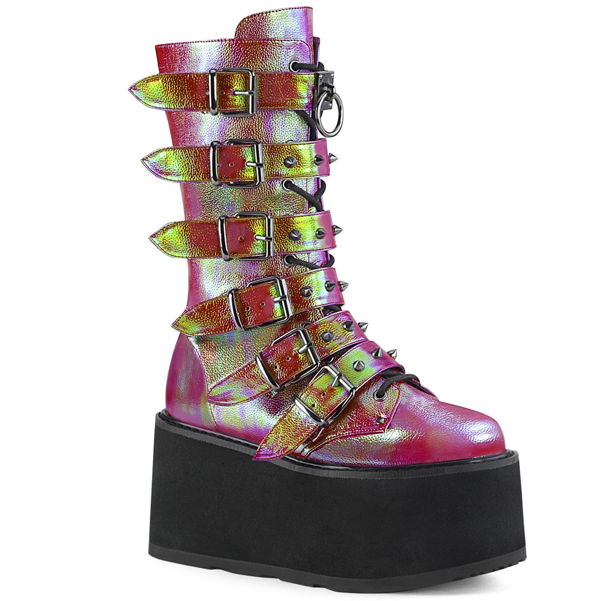 DemoniaCult Da donna  DAMNED-225 pelle vegana iridescente verde rosa