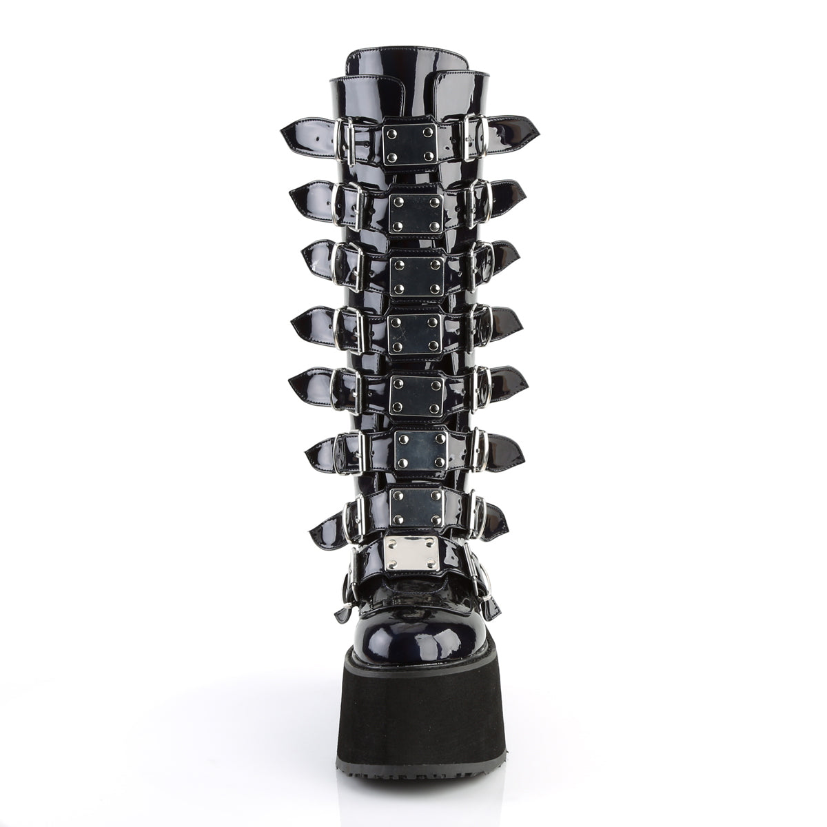 DemoniaCult Stivali da donna DAMNED-318 pelle vegana olograma BLK