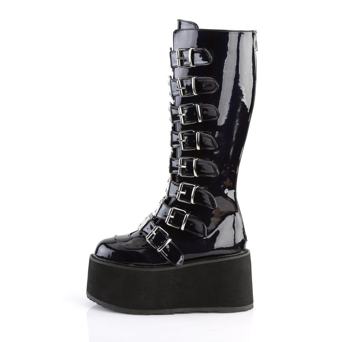 DemoniaCult Stivali da donna DAMNED-318 pelle vegana olograma BLK