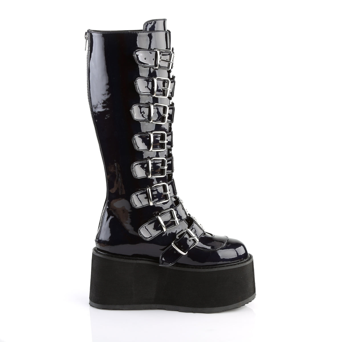DemoniaCult Stivali da donna DAMNED-318 pelle vegana olograma BLK