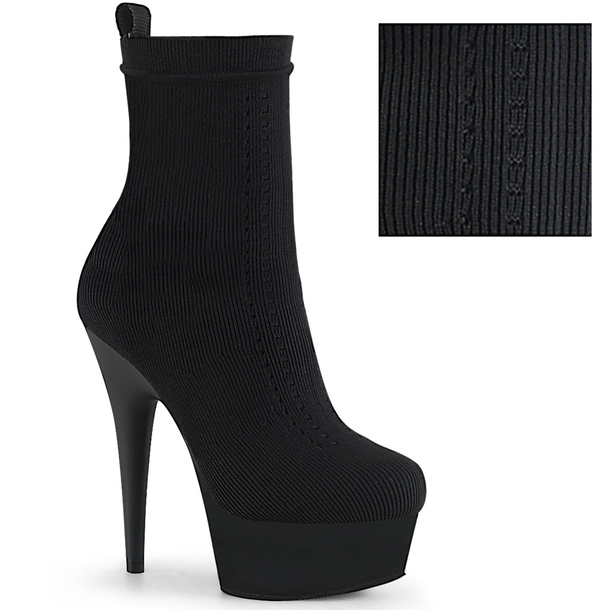 Pleaser Stivaletti da donna DELIGHT-1002-1 tessuto a maglia elasticizzato BLK / BLK opaco