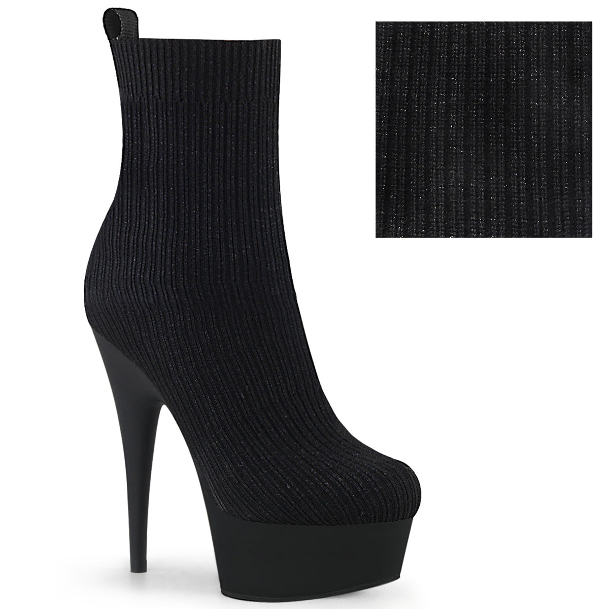 Pleaser Womens Ankle Boots DELIGHT-1002-2 Blk Stretch Knit Fabric/Blk Matte