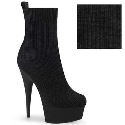 Pleaser Womens Ankle Boots DELIGHT-1002-2 Blk Stretch Knit Fabric/Blk Matte