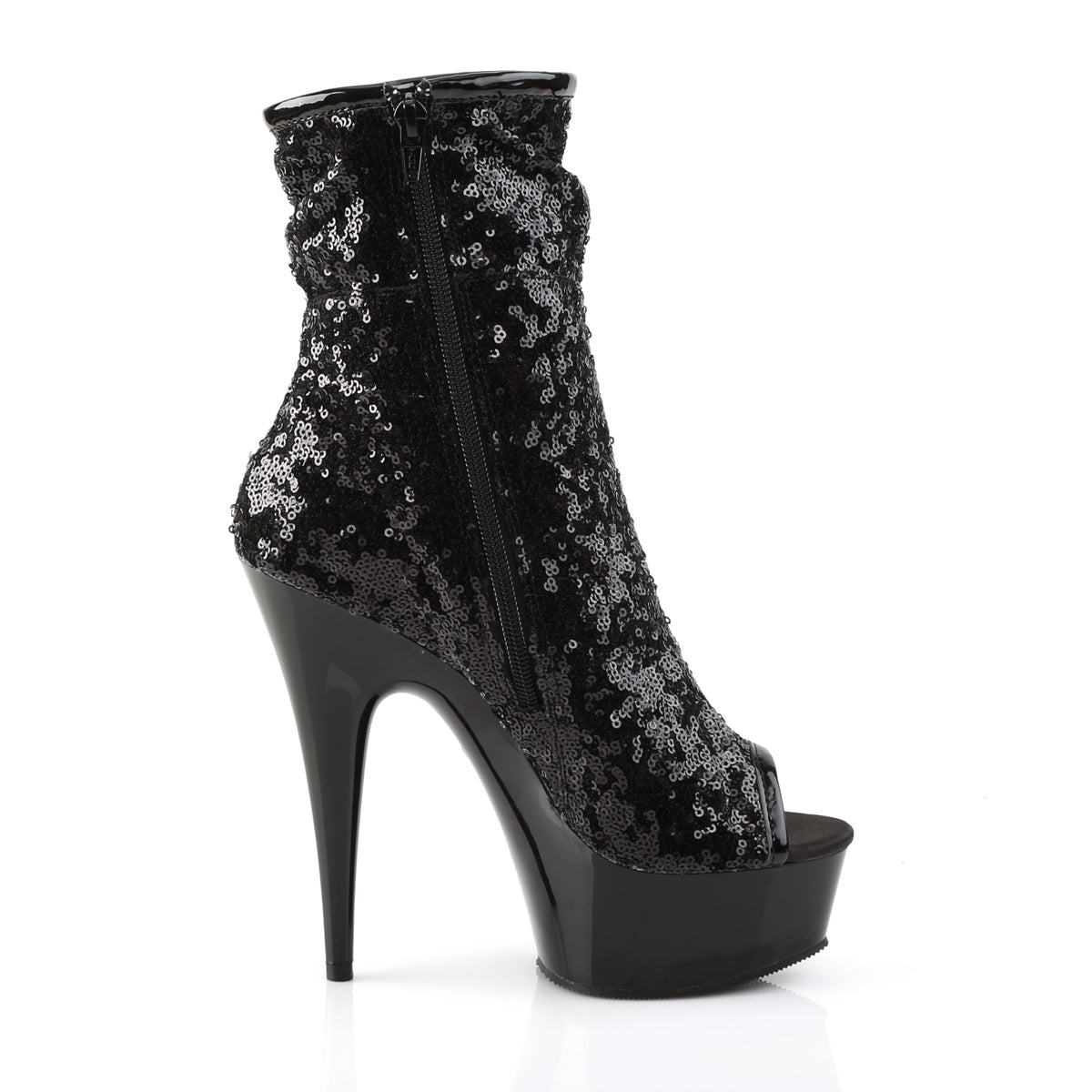 Pleaser Stivaletti da donna DELIGHT-1008SQ BLK Paillettes / Chrome in peltro scuro