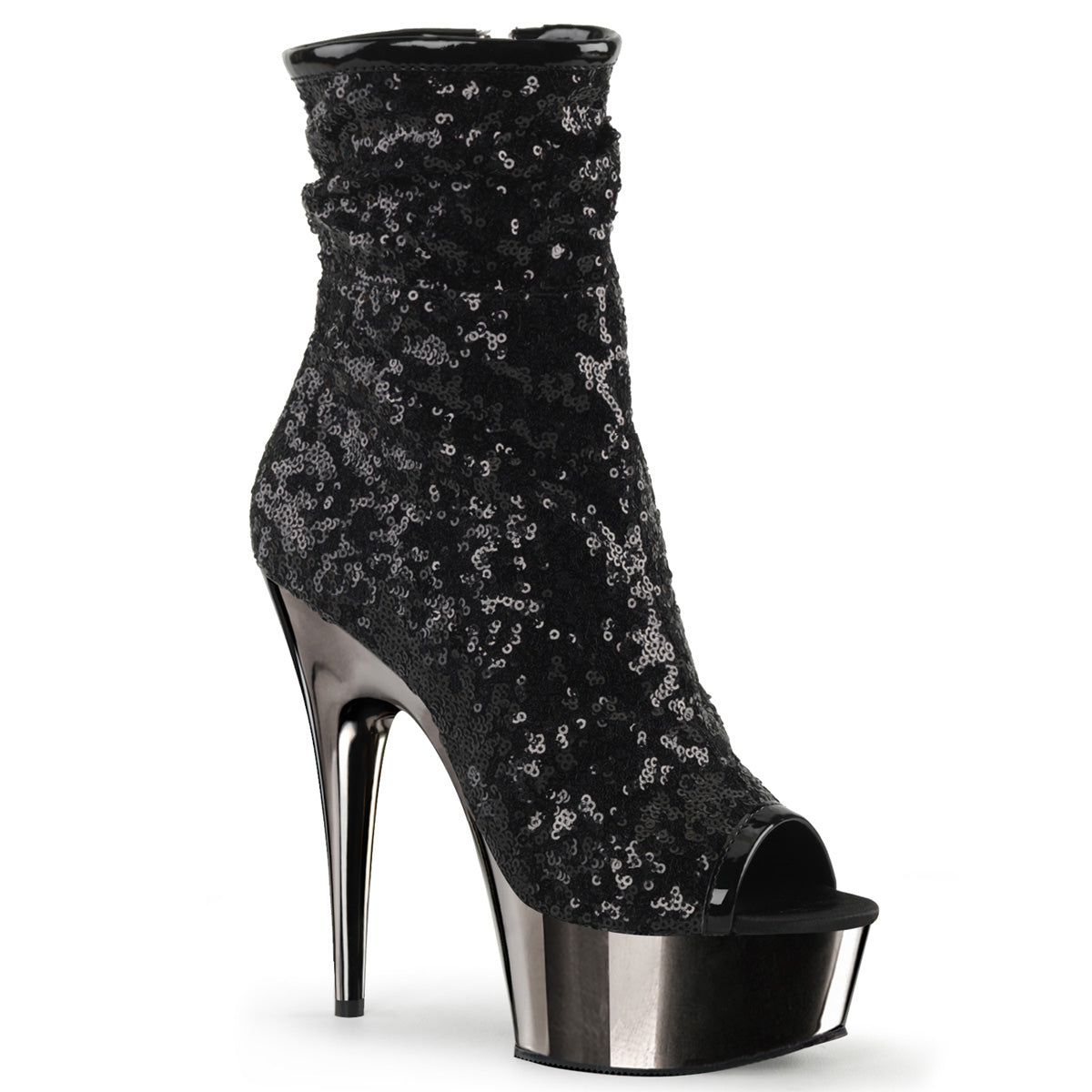 Pleaser Stivaletti da donna DELIGHT-1008SQ BLK Paillettes / Chrome in peltro scuro