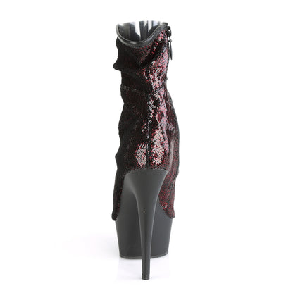 Pleaser Stivaletti da donna DELIGHT-1008SQ Burgundy Paillettes / Blk Matte