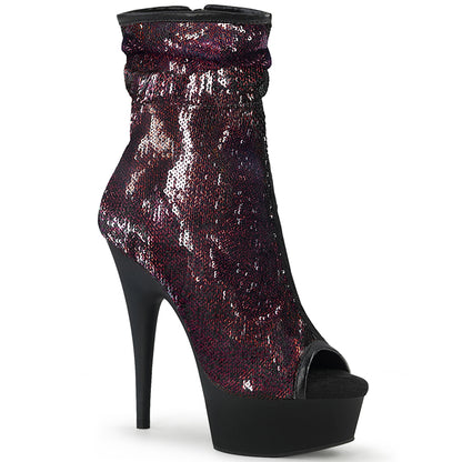 Pleaser Stivaletti da donna DELIGHT-1008SQ Burgundy Paillettes / Blk Matte