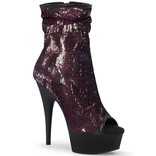 Pleaser Stivaletti da donna DELIGHT-1008SQ Burgundy Paillettes / Blk Matte