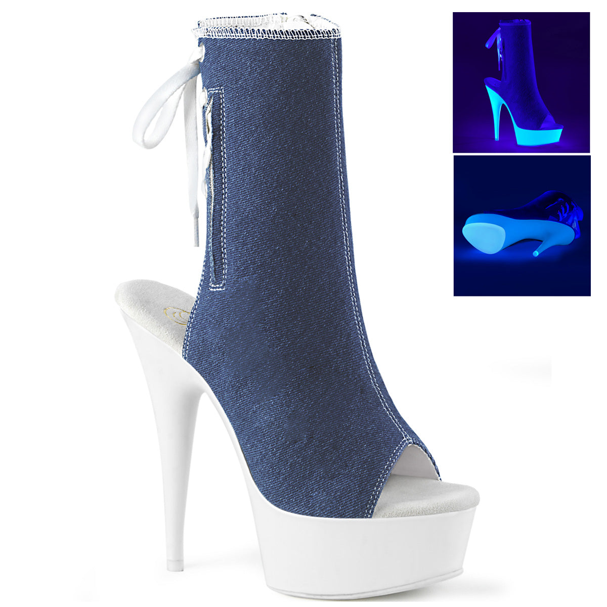 Pleaser Stivaletti da donna DELIGHT-1018SK Denim Blue Canvas / Neon White