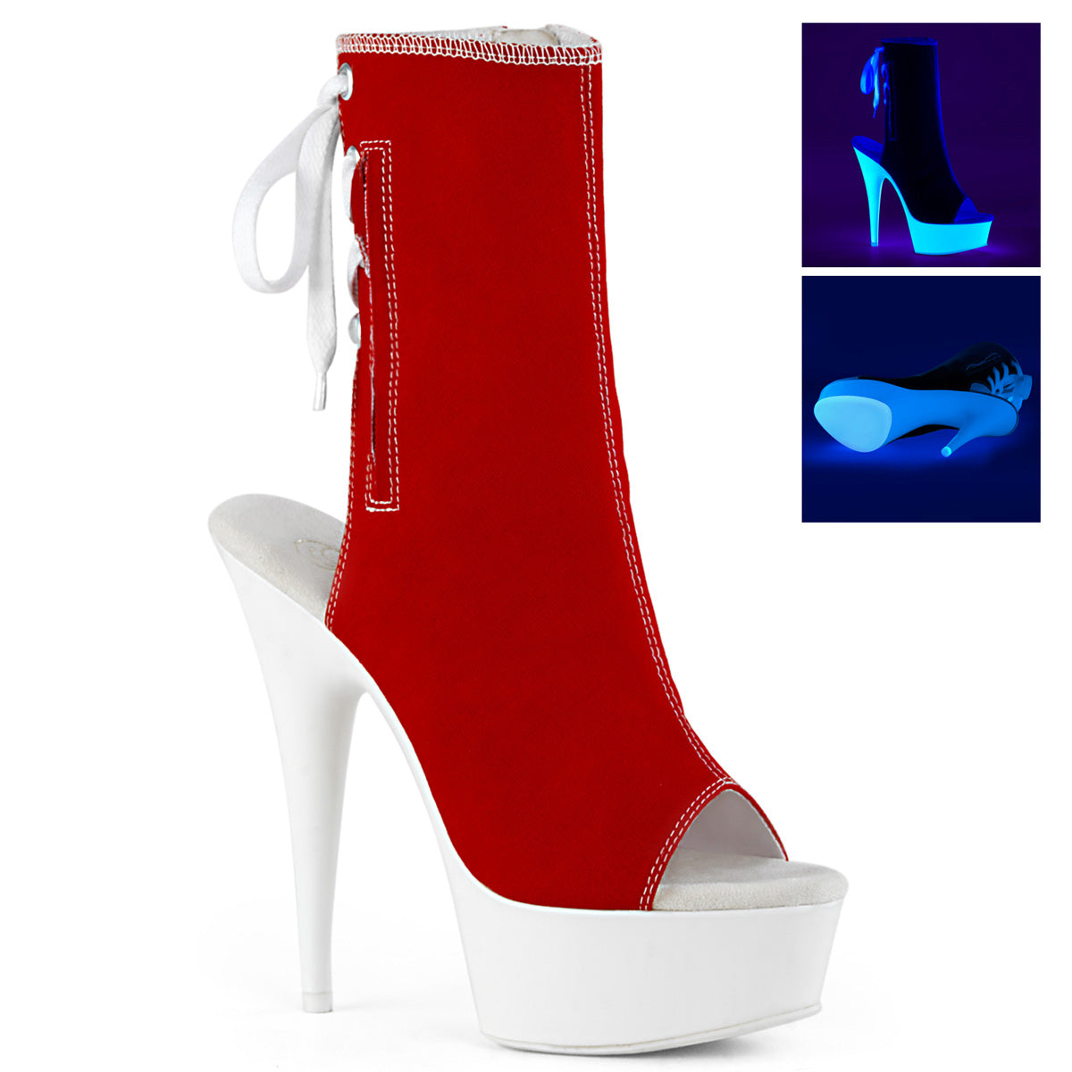 Pleaser Stivaletti da donna DELIGHT-1018SK Canvas rosso / Bianco al neon
