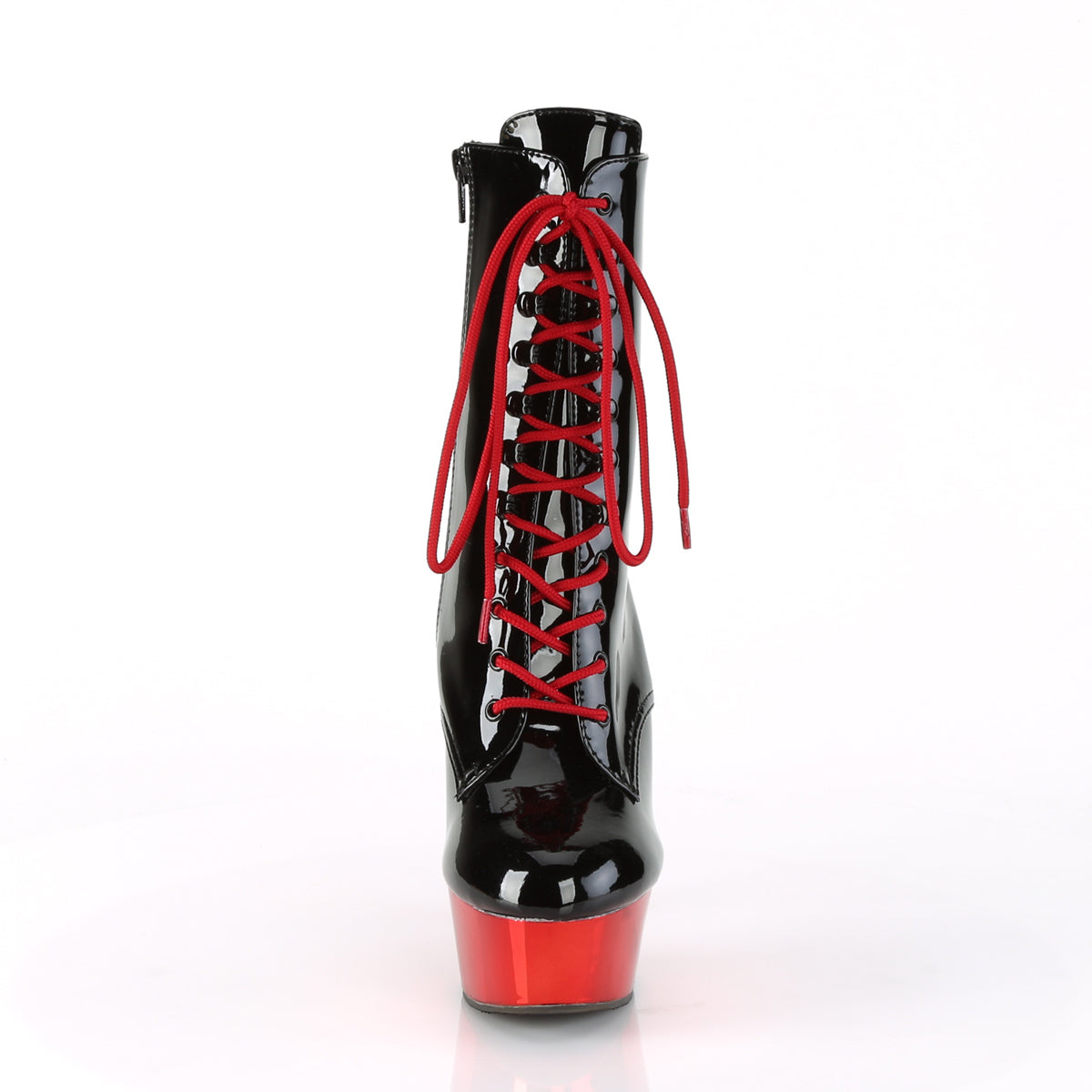 Pleaser Womens Ankle Boots DELIGHT-1020 Blk Pat/Red Chrome
