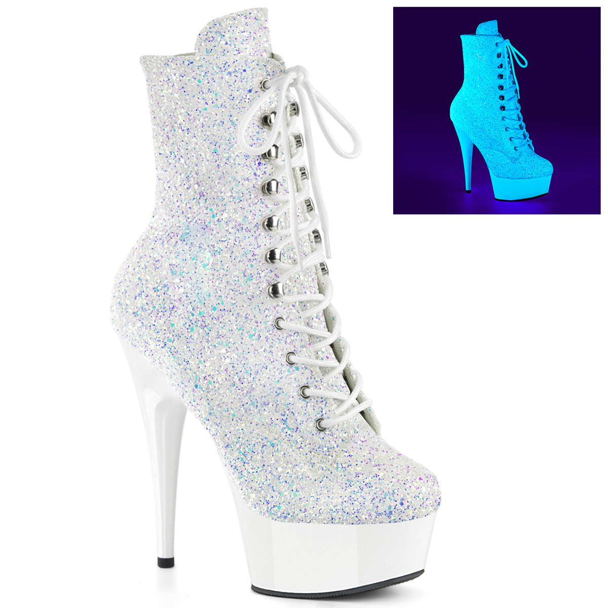 Pleaser   DELIGHT-1020lg neon wht multi glitter/neon wht