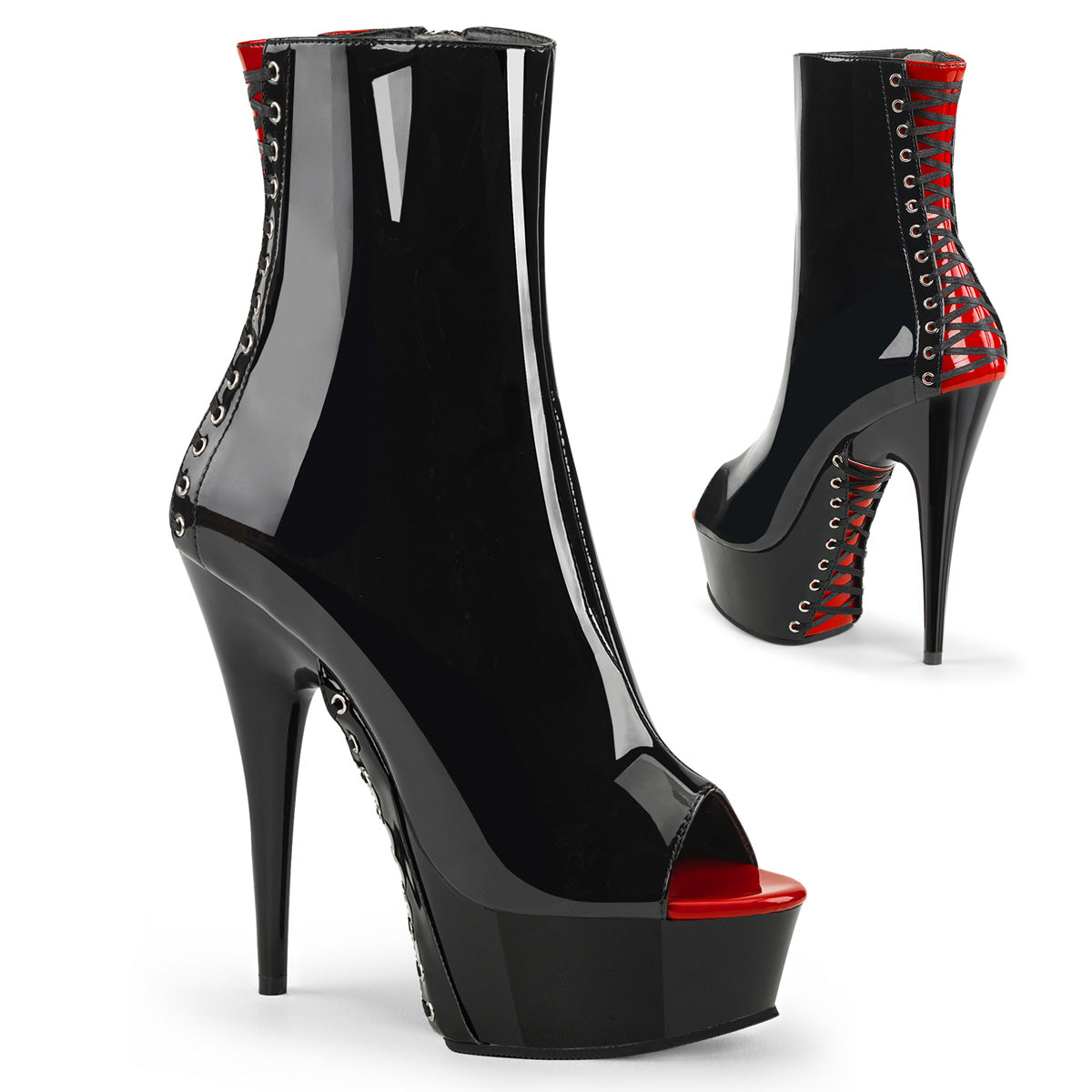 Pleaser Stivaletti da donna DELIGHT-1025 BLK-RED PAT / BLK